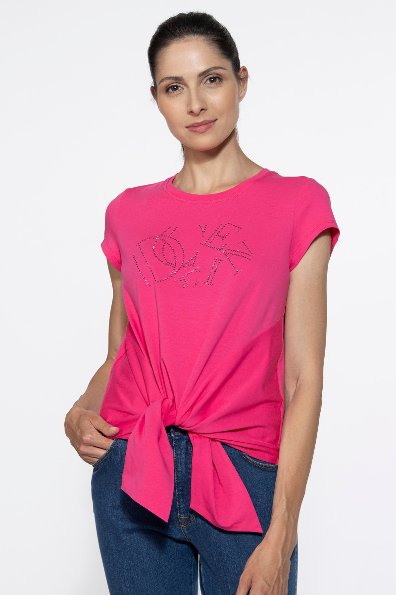 T-shirt z wiązaniem z przodu w kolorze magenty