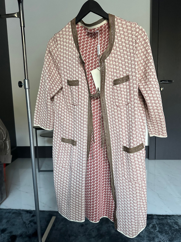 Kardigan beżowo-bordowy nowy