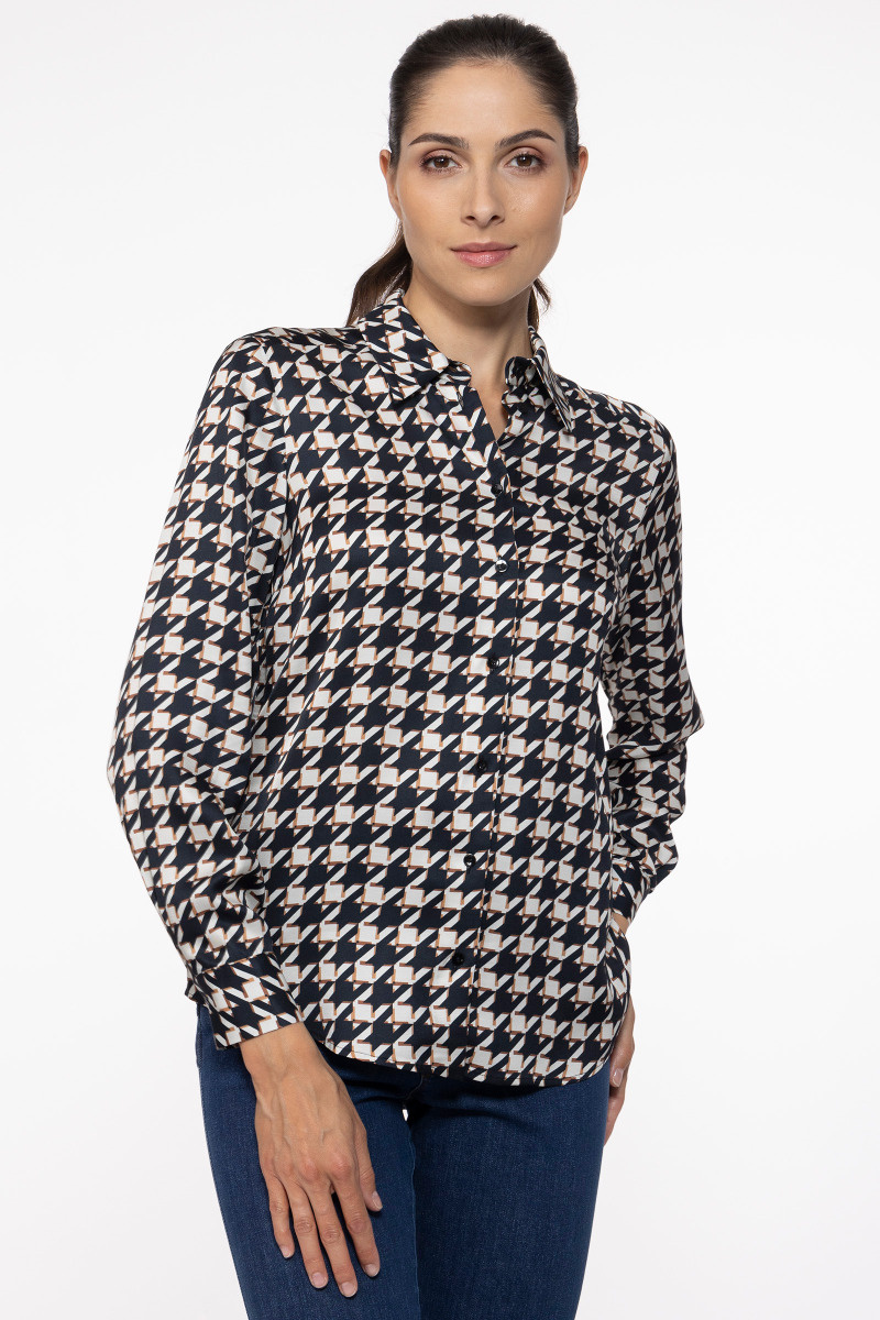 Elegancka koszula w czarno-beżowy print