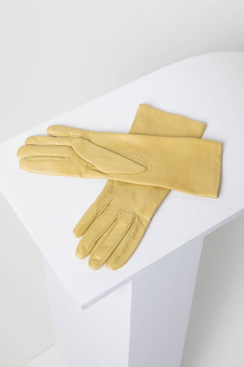Gładkie, klasyczne, skórzane, żółte rękawiczki