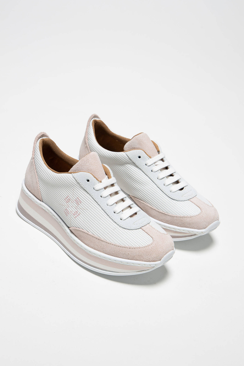 Skórzane biało-różowe sneakersy 